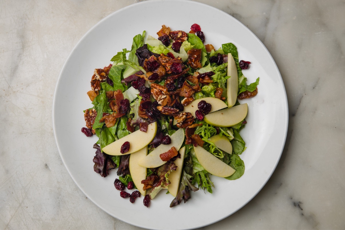 Harvest salad with apples, cranberries, pecans and bacon