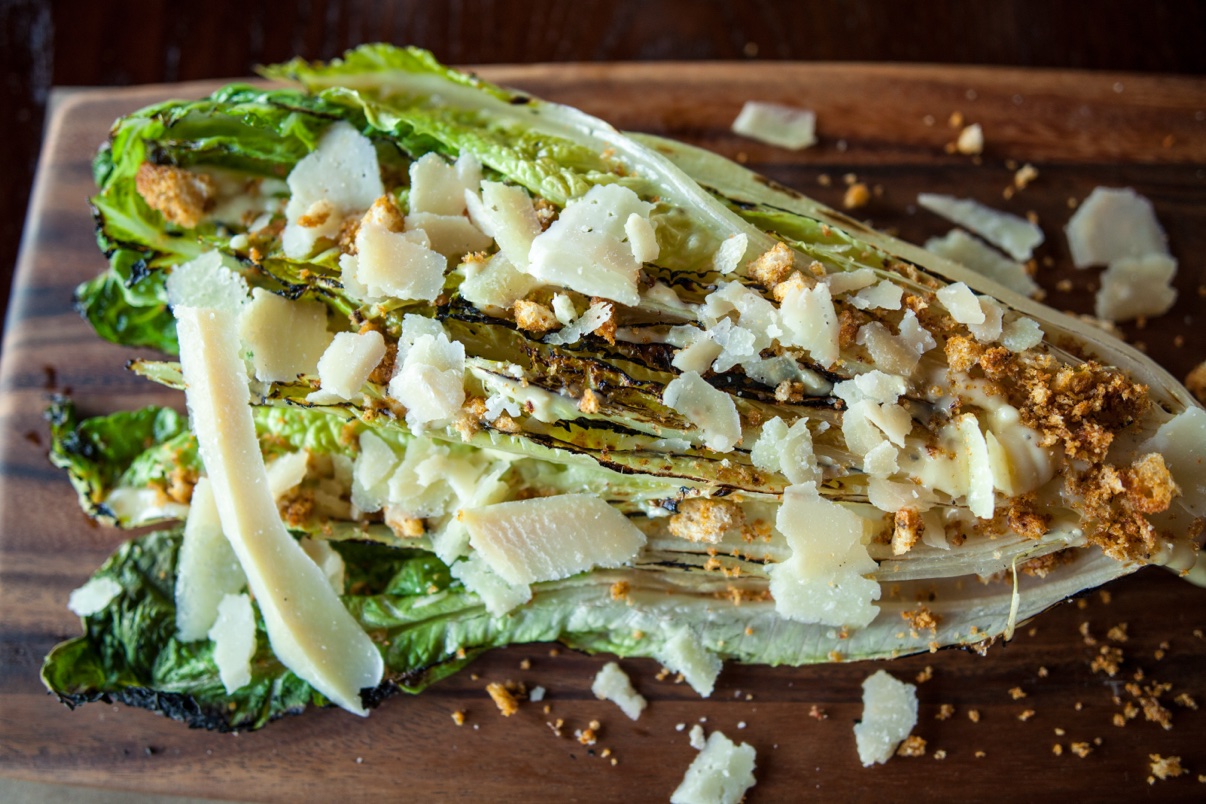 Grilled romaine wedge salad with shaved parmesan